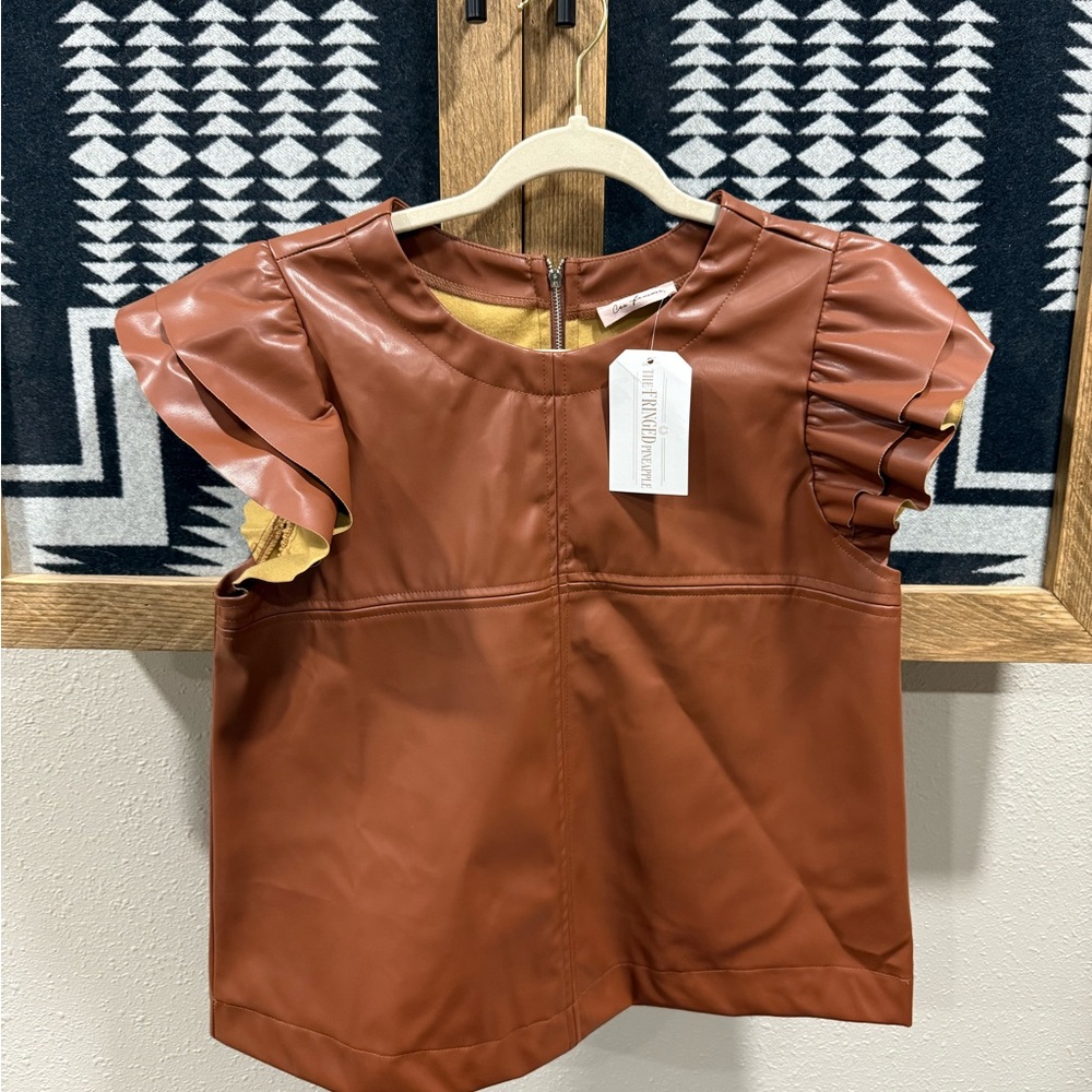Ces Femme Brown Faux Leather Blouse